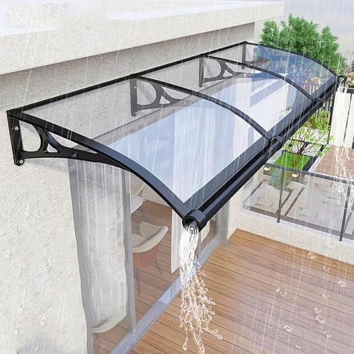 Dtyubfg Auvent De Porte Aluminium 80x200cm, Toit Marquise avec Gouttière en Polycarbonate Protection Contre Pluie,UV et la Neige Support Robuste en ABS Durable