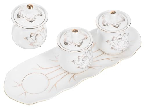 Didiseaon Coupes Offrande Céramique Blanche Lotus pour Pratique Spirituelle et Rituels Bouddhistes Coupe Eau Sacrée Résistante pour Temple et Maison de Petits Calices Élégants