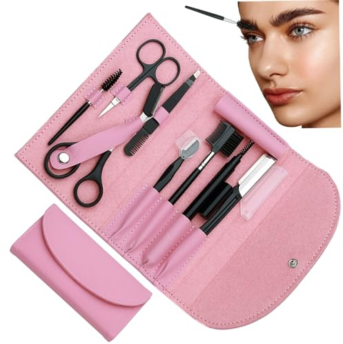 Kit De Toilettage Des Sourcils 8 PièCes Avec Peigne Ciseaux Tondeuse Et Pince à éPiler Outils De Modelage Des Sourcils En Acier Inoxydable Pour Femmes Et Hommes Avec éTui Voyage