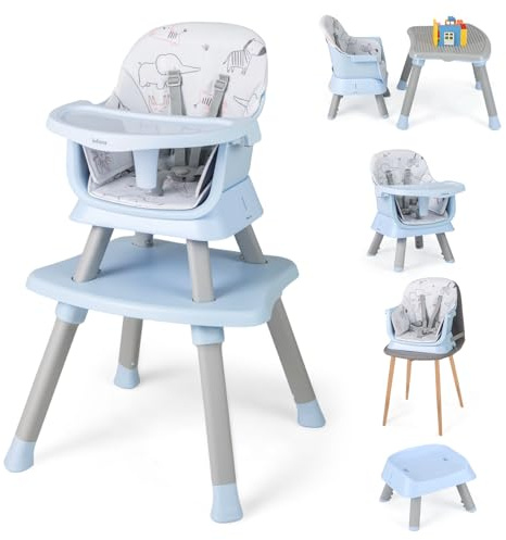 INFANS 8 in 1 Baby High Chair, Convertible Highchair for Babies and Toddlers, Infant Dining Booster Seat, Building Block Table, Kids Stool Table Chair Set with Removable Tray (Blue)