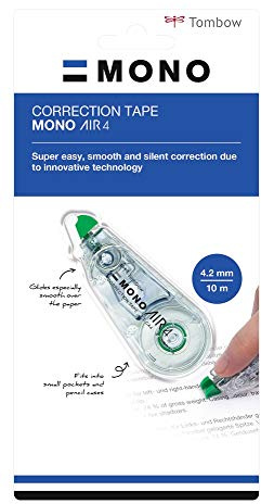 Tombow Mono air4 Correction Roller, 4.2 mm x 10 m, for Right- and Left-Handed Users, housing Made from 100% Recycled Plastic, Extra Quiet [CT-CA4-1P]