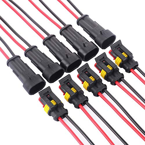 GTIWUNG 5 Kit 2 Pin Way Electrical Connector Wire, Car Plug Socket Kit with Wire, Waterproof, Dustproof, Insulated and Sealed, 1.5mm Series Terminal Connector