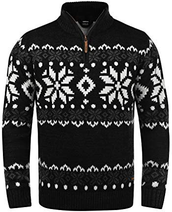 !Solid SDNorwin Herren Strickpullover Troyer Grobstrick Pullover mit Stehkragen Regular fit, Größe:L, Farbe:Black (9000)