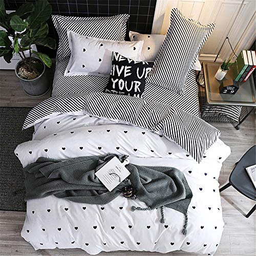 Fansu Elegante Juego de Ropa de Cama de 4 Piezas Juego de Fundas de Edredón Incluye 1 Funda Nórdica y 1 Sábana encimera 2 Funda de Almohada (Cama 90-150x200cm,Corazon - Blanco)