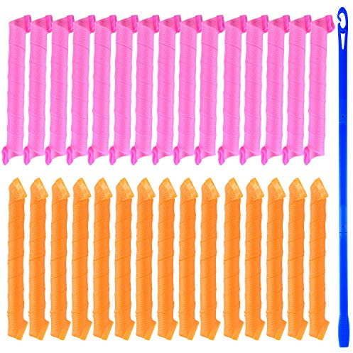 TUPARKA 30 Pack Spiral Curls No Heat Hair Rollers Kit with Styling Hooks for Extra Long Hair up to 22 Inch