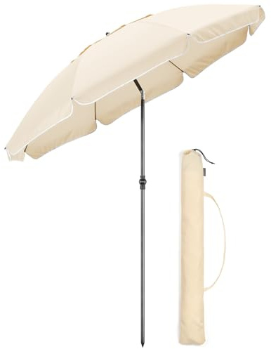 CHRISTOW Portable Beach Parasol Tilting Garden Sunshade Umbrella UV Resistant 2m (Cream)
