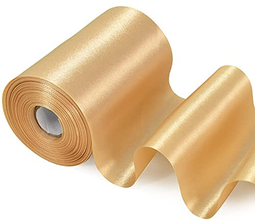 TONIFUL Nastro di raso oro largo 10 cm x 20 m di larghezza, nastro grande per tagliare cerimonie kit grande apertura sedia fascia, tavolo, fiocchi per auto, regalo, decorazione per feste di nozze