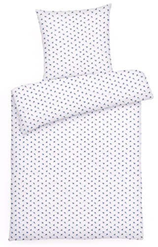 Carpe Sonno Seersucker Bettwäsche 155x220 Baumwolle | Sommer Bettwäsche Blumen Bettbezug 155x220 | Kühlende Sommerbettwäsche Bügelfrei Bettwäsche-Sets Blumen Bettwäsche Baumwolle 155 x 220 Weiß Blau