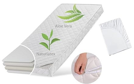 Kids Collective Babymatratze 60x120 cm Latex Deluxe mit Aloe Vera-Bezug Spannbettlaken und Zwei Härtegraden 10cm hoch Babymatratze 60x120 Matratze für Babybett Kinderbett Körpergewicht bis 60kg