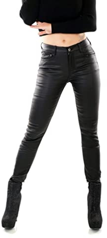 Red Seventy Women's Skinny Trousers Faux Leather Jeans Black Stretch Pants Size UK 14
