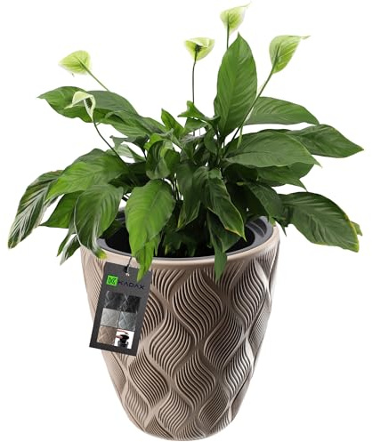 KADAX Pot de Fleurs Haut, Jardinière en Plastique de Grande Taille avec Motif Moderne pour Sublimer Votre Intérieur ou Extérieur, Bac à Fleur (Beige, 32.5 cm)