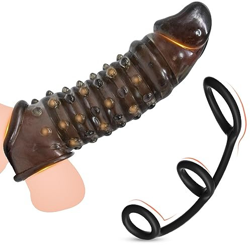 BDSMYOU Penishülle Penis Sleeve,mit 3-in-1 Cockringe Extrem Silikon Penisring,Dildo Penismanschetten mit Hodenringe,Penis Hülle für Penisvergrößerung,Sex Spielzeug ab 18 für Paare Extrem