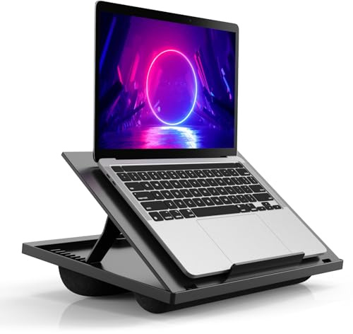 Justerbart laptop-skrivbord med 8 vinklar – vadderat knäskrivbord för 15,6 tums bärbara datorer, bärbart med handtag för hem och kontor