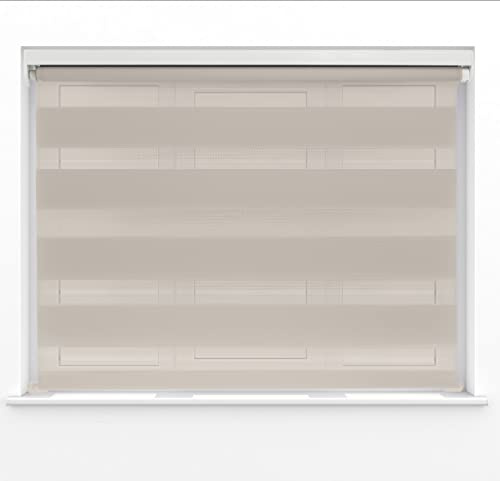 Made To Measure Brown Dual Layer Zebra Day Night Roller Blinds Light Filter or Blackout Material Shades Metal Brackets & Fittings 110cm Width x 160cm Length