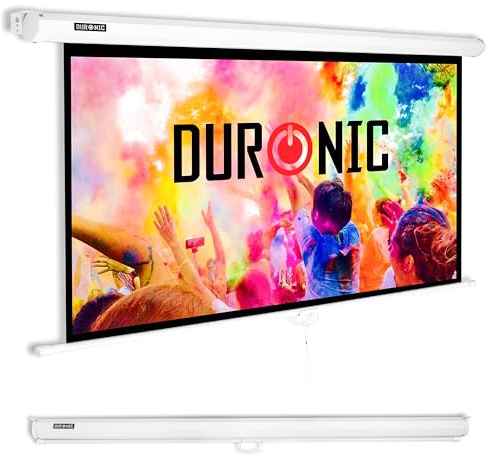 Duronic Projector Screen MPS90 /169 WE, Manual Projection Screens, 90” Pull Down Movie Screen, 16:9 Ratio Home Theatre Cinema Screen, Ideal for Home, Classroom, Office Presentations