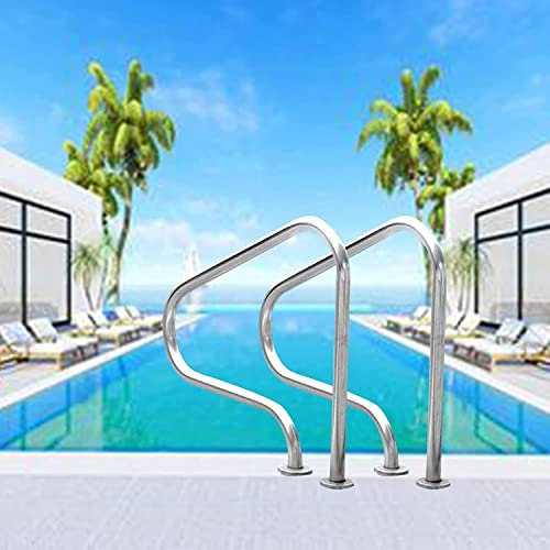 handrail Swimming Pool Handrail with Mounting Base Plate Pool Entry Rail Hand Grab Rail Easy-to-Install Handrails/2Pcs