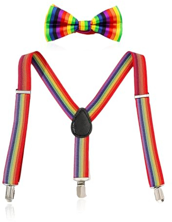 KRYMSON Bretelle Arcobaleno Regolabili ed Elastiche per Bambini con Papillon Righe - Adatto per l'Abbinamento Quotidiano