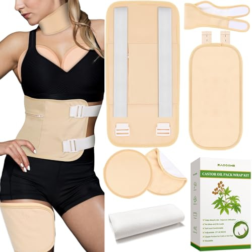 Envoltura de aceite de ricino – Paquetes de aceite de ricino ajustables para tallas S a grandes, envoltura de aceite de ricino orgánico para todo el cuerpo, estómago y cuello