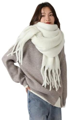 DSXH Kuschelige Warme Winter Schals、Langer Damen Schal mit -(weiß