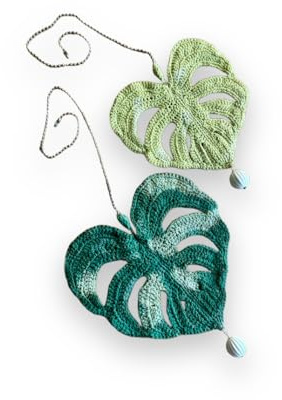 Handmade crochet cealing fan pull chain, monstera thai con light pull, unique pendant extension for cealing lights, original design houseplant pendant, set of two, 12 inches ball chain