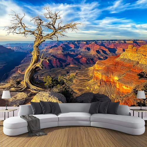 MIATCENRT Papier Peint Panoramique ‎150X105Cm (L×H), Canyon Arbres Morts Papier Peint Tissu De Soie, 3D Effet Décoration Murale Poster, Paysage Naturel Tableaux Muraux Photo Trompe L'Oeil Ornament