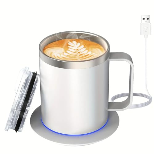 Calentador de tazas, calentador de tazas de café, calentador de café portátil autocalentable para escritorio, taza inteligente de 2 ajustes de temperatura, taza eléctrica alimentada por USB, apto para