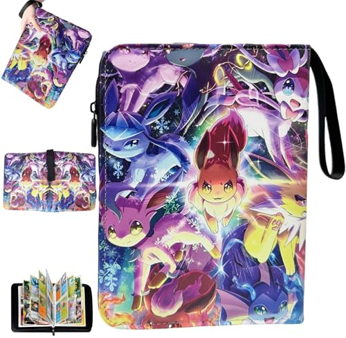 Rexslyn Album de collection pour cartes – Capacité de 400 cartes, 50 pages doubles avec fermeture éclair, en cuir synthétique imperméable, porte-cartes, pour cartes à échanger et à collectionner