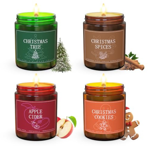 Christmas Candle Set,4Pack Scented Candles Holiday Candle Gifts,Soy Wax Candles Home Christmas Decoration, Xmas Gift Candle for Women and Men - Scents of Christmas EVE Gifts