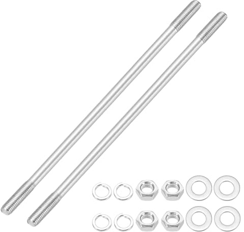 sourcing map Lot de 2 vis à goujons à double extrémité M8 x 200 mm, en acier inoxydable 304 à double filetage avec rondelle d'écrou pour l'entretien de la maison, ancrage structurel, vis de fixation