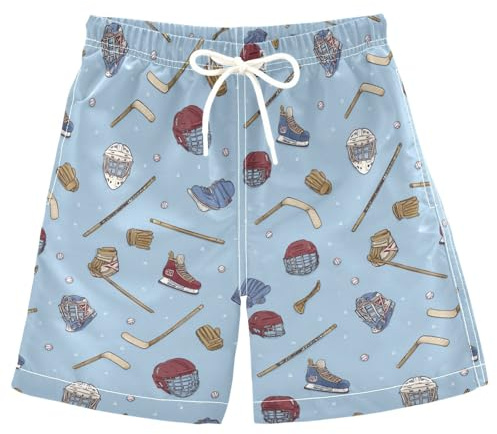 Hockey Gear Gloves Pattern Boys Swim Trunks Boy Bathing Suit Quick Dry Beach Swimsuit 7-12 Years