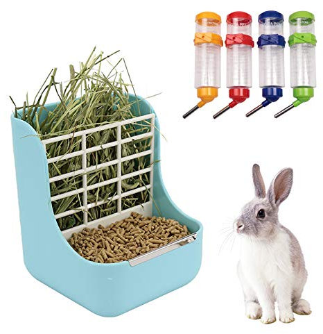 NO 1 Alimentador de Heno Conejo 1 Dispensador de Aguas para Pequeños Animales, Menos Pesebre desperdiciado, para Conejos, Cerdos Pavo, Chinchilla, Hamsters y Pequeños Animales
