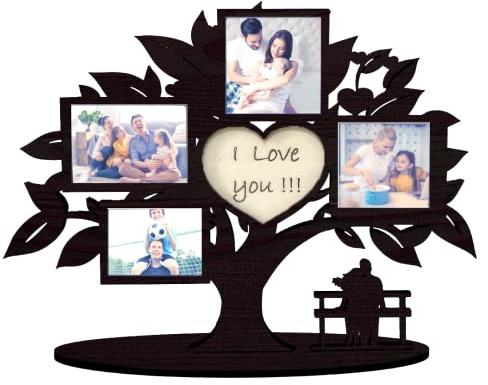 Pekiedo Cornice Albero della Vita in Legno, Portafoto Multiplo Love You, Idea Regalo Fidanzata Mamma Papà San Valentino (Albero della Vita Nero)