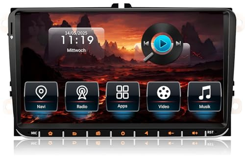 Autoradio für VW Golf 5 6 T5 Polo Sharan Passat Tiguän,[Android 14.0 4GB+64GB 2.0Ghz] CAWELL Doppel DIN Radio mit 4G/Navi/Bluetooth (9 Zoll, 2.0GHz,8-Core Android 14 Mit Knöpfen)