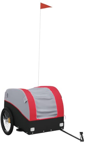 vidaXL Bike Trailer, Kids Bicycle Cargo Trailer Carrier, Child Bike Trailer, Bike Buggy Carriage Cycle Trailer, Black and Red Iron