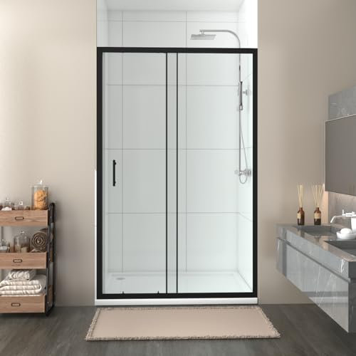 NRG 1200 x 1900mm Shower Enclosures Single Sliding Shower Door Matte Black Framed
