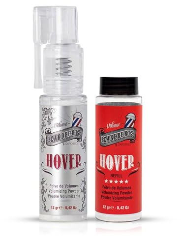 Polvo de peinado Beardburys Hover para hombre, textura mate, aporta volumen y levantamiento desde la raíz, ideal para cabello fino, sin brillo, fijación flexible, calidad de barbería, 12 g + recarga