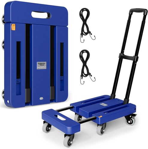 TROOZY Carretilla de Mano Plegable, Carrito de Equipaje Resistente de 500 Libras, Carrito de Plataforma utilitaria con 6 Ruedas y 2 Cuerdas elásticas para Equipaje, Viajes, mudanzas, Compras, Uso de