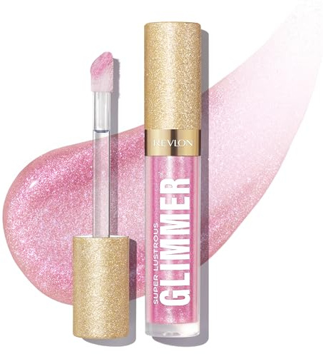 REVLON Super Lustrous Glimmer Gloss, Brillo de Labios Hidratante y Voluminizador, Gloss con Glitter de Origen Eco-Vegetal, Acabado Ultra-Brillante No Pegajoso Tono 002 Pink Prisma, 3,8ml
