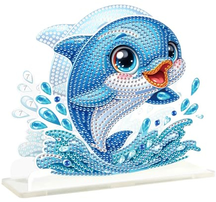 DCIDBEI Diamantmålning servetthållare för kök 15 x 15 cm upprätt pappersservettdispenser fristående bordsduksdispenser servettdispenser hus party hotell delfin servettställ