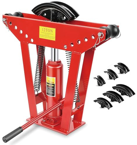 Hydraulic Pipe Bender, 12 Ton Manual Copper Tube Bender 90°-180° Bending Adjustable tubing Bender Hydraulic with 6 Dies(1/2,3/4,1,1-1/4,1-1/2,2) for Steel Iron Metal Ratcheting