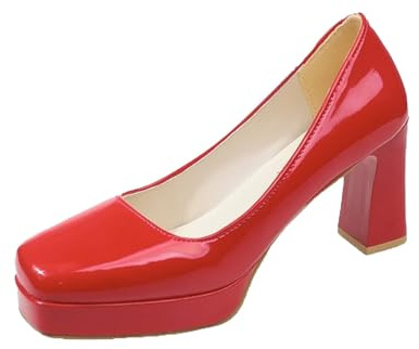 Generisch Mary Jane - Zapatos de tacón alto para mujer, zapatos de tacón de plataforma, zapatos de piel, zapatos de boda, zapatos de noche, fiestas, zapatos para mujer, elegantes y cómodos, rojo, 43