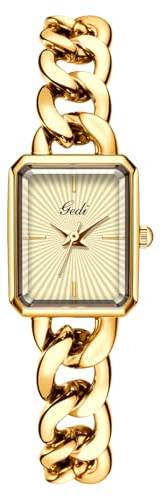CARLIEN Womens Small Luxury Fashion Rectangular Chain Bracelet Quartz Watch Ladies Stainless Steel Band Dress Wristwatch Gold Silver (Gold)