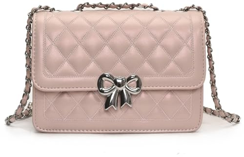 Travistar Small Women's Cross Body Bags Cute Shoulder Bag Handbags Quilted Leather Crossbody Bags for Women Side Bag with Chain Strap Clutch Evening Purse, Pink
