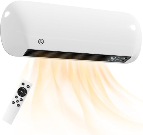 HOMCOM Electric Heater, 2000W Ceramic Space Heater, Wall Mounted, with Fan, Adjustable Thermostat, Weekly Timer, Oscillation, Open Window Detection, 24H Timer, Remote Control, Children Lock, White