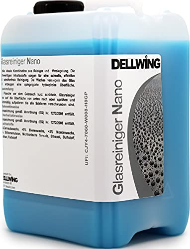 DELLWING pulitore per vetri NANO 5 l – pulizia e trattamento per auto, finestre, vetrate, specchi e vetri in genere – questo pulitore per vetro è rapido, efficace e non lascia strisciate