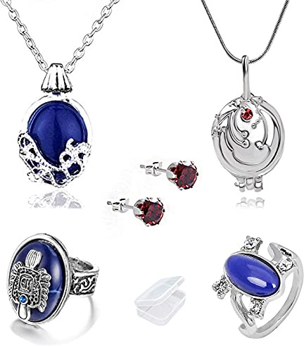 YouU 5 pièces Vampire Diaries Elena Collier Verveine de médaillon et Katherine collier pendentif charmant Daylight Walking Signet Damon's Bague Sapphire Cristal Daylight Bague Boucles d'oreilles