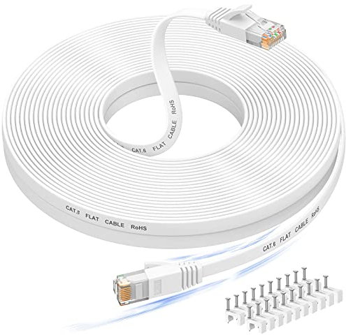 Nixsto Ethernet Kabel 20m, Cat 6 lan kabel 20meter High Speed, Netzwerkkabel, Flach Ethernet-Kabel mit Rj45-Anschluss für Router Modem, Aufwärtskompatibel mit Patchkabel Cat 8/7-Weiß