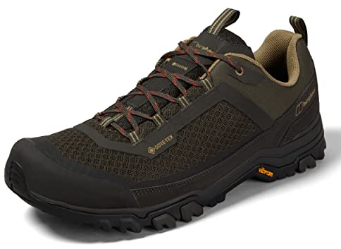 Berghaus Men's Ground Attack Active Gore-Tex Walking Shoes | Waterproof | Advanced Grip, Peat/Forest Night/Aloe/Poincia, 10
