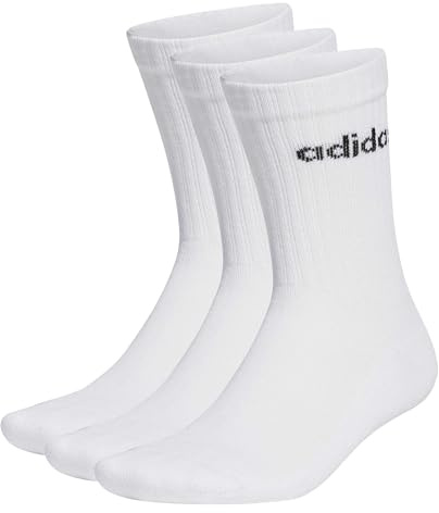 adidas Mixte Linear Crew Cushioned Socks 3 Pairs, White / Black, 40-42