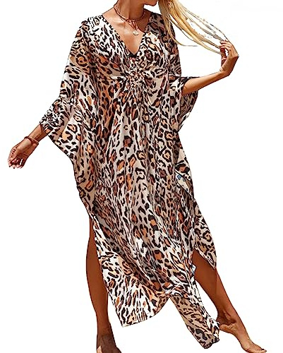 XIVISTO Mujer Kaftan Maxi Largo Vestido de Playa Bohemio Traje de Baño Cubrir Cover Ups Verano Pareos V Cuello